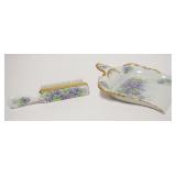 1014	HAND PAINTED PORCELAIN SILENT BUTLER, PORCELAIN DUST PAN & PORCELAIN HANDLED BRUSH, ARTIST SIGN