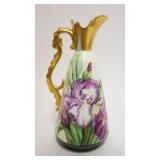 1023	HAND PAINTED AUSTRIAN EWER W/IMAGES OF FLOWERS & GILT TRIM, APPROXIMATELY 9 IN HIGH