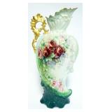 1030	LARGE HAND PAINTED PORCELAIN EWER W/ROSES ON VINES, APPROXIMATELY 17 1/4 IN HIGH