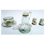 1034	GROUP OF ASSORTED CHINA INCLUDING HAND PAINTED NIPPON SHAKER, LIMOGES BOWL W/ATTCHED UNDERPLATE