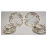 1035	HAND PAINTED CHINA TEACUPS W/SAUCERS & 2-8 IN PLATES