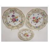 1036	SCHUMAN DRESDEN RETICULATED EDGE PLATES, 2-11 1/4 IN, 1-7 1/2 IN