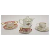 1038	GROUP OF ASSORTED DECORATED CHINA INCLUDING VICTORIA CARLSBAD MINIATURE TEACUP, GERMAN MINIATUR