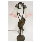 1056	CONTEMPORARY ART NOUVEAU STYLE FIGURAL LAMP WITH IMAGE OF NUDE GIRL IN FRONT OF A BIRD WITH ART