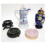 1060	GROUP OF ASSORTED ASIAN ITEMS INCLUDING CLOISONNE VASE AND ROUND COVERED BOX, CHOCOLATE POT AND