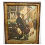 1080	KOV SIGNED OIL PAINTING ON BOARD, STREET SCENE, GROUP OF PEOPLE PERRING IN SHOW WINDOW, APPROXI