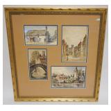 1082	FRAMED AND MATTED WATER COLORS, RURAL AND CONTINENTAL STREET SCENES, APPROXIMATELY 26 IN X 27 1