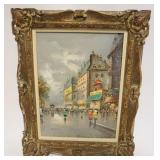1085	JACQUES MARCHAND OIL PAINTING ON CANVAS, FRENCH STREET SCENE, APPROXIMATELY 17 IN X 21 IN