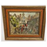 1087	FRAMED OIL PAINTING ON CANVAS, CONTINENTAL STREET SCENE, APPROXIMATELY 12 IN X 14 IN OVERALL