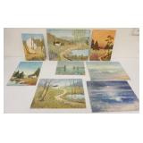 1095	ALICE SCAMPORINO SIGNED, GROUP OF OIL PAINTINGS ON BOARD, SEASCAPE, LANDSCAPES, LARGEST APPROXI