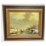 1098	CONTEMPORARY FRAMED ART, WINTER SKATING SCENE, APPROXIMATELY 12 IN X 15 IN OVERALL