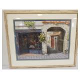 1100	FRAMED AND TRIPLE MATTED PRINT, FRENCH RESTAURANT *LE GRUBER*, ARTIST SIGNED AND DATED, APPROXI