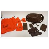 1114	LULI LEATHER HANDBAG, GLOVES, WALLET, KEY FOB, ALL WITH ORIGINAL DUST SLEEVES