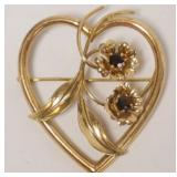 1135	10K RUBY/GARNET HEART PIN, 3.5 DWT INCLUDING STONES