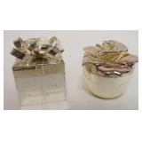 1148	2 METAL DRESSER BOXES, 1 SHAPED FLOWER AND GIFT BOX, TALLEST APPROXIMATELY 4 IN H