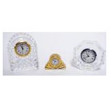 1149	MINIATURE WATERFORD CRYSTAL CLOCKS WITH 1 BRASS, APPROXIMATELY 2 1/2 IN X 3.5 IN