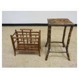 1158	FAUX BAMBOO STAND AND MAGAZINE RACK, STAND APPROXIMATELY 13 IN X 15 IN X 27 IN H