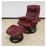 1161	LANE BUSSANDY LEATHER MID CENTURY MODERN STYLE SWIVEL ARM RECLINING CHAIR AND STOOL