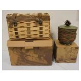 1203	ASSORTED LONGABERGER BASKETS WITH ACORN AND TRUNK BASKET