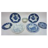 1236	ASSORTED BLUE & WHITE TRANSFER INCLUDING PLATES, BOWLS & CUP, LARGEST APPROXIMATELY 10 1/4 IN