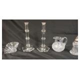 1237	GROUP OF ASSORTED CRYSTAL INCLUDING TIFFANY & CO 11 IN CANDLESTICKS, ROSENTHAL, ETC