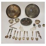 1238	GROUP OF ASSORTED SILVERPLATE INCLUDING SOUVENIR SPOONS, NAPKIN RINGS, PLATES, ETC