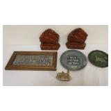 1246	VINTAGE HORSE HEAD BOOKENDS & ASSORTMENT OF GERMAN SOUVENIR ITEMS