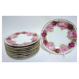 1021	LIMOGES PLATES HIGGENS & SEITER 9-9 3/4 IN PLATES W/FIGURAL ROSE BORDER & GILT EDGE, L BONARDVA