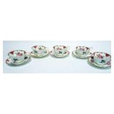 1024	ANSLEY CUPS & SAUCERS, FLORAL DECORATION W/GILT EDGE TRIM