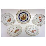 1030	RETICULATED EDGE BAVARIAN GERMAN PLATES, 4 W/HAND PAINTED FLOWERS, LARGEST APPROXIMATELY 8 1/2