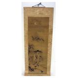 1040	ASIAN SCROLL W/IMAGE OF MAN, CHARACTER MARKS & BONE HANDLE END, APPROXIMATELY 43 IN X 17 IN