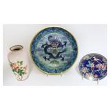 1042	3 PIECE GROUP OF CLOISONNE INCLUDING LARGE 13 IN BOWL W/IMAGE OF DRAGON