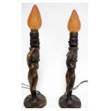 1044	ANTIQUE ART NOUVEAU CAST METAL NUDE LAMPS IN BRONZE FINISH, DATED 1923, EACH APPROXIMATELY 15 I