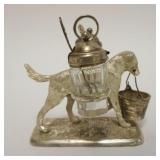 1044A	VICTORIAN STYLE CONDIMENT SET WITH FIGURE OF DOG CARRYING A BUCKET IN HIS MOUTH, APPROXIMATELY 6 IN H