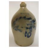 1053	ANTIQUE STONEWARE COBALT BLUE DECORATED 3 GAL JUG, HARRISBURG PA, APPROXIMATELY 17 IN HIGH