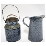1061	MINIATURE GRAY AGATE COVERED PAIL & PITCHER, APPROXIMATELY 7 1/4 I HIGH