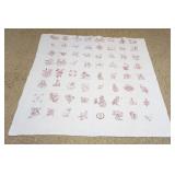 1066	CHILDS HAND STITCHED QUILT W/ANIMALS & IMAGES OF CHILDREN, BIRDS, BASKETS, & NURSERY RHYMES, ET