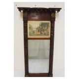 1089	FEDERAL MIRROR IN CARVED FRAME W/CURRIER & IVES PRINT AT TOP, APPROXIMATELY 37 IN X 20 IN