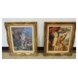 1093	VINTAGE FRAMED NEEDLEPOINTS, IMAGES OF CHILDREN UNDER UMBRELLA & YOUNG WOMAN, EACH APPROXIMATEL