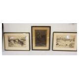 1094	GROUP OF 3 FRAMED ENGRAVINGS, LARGEST APPROXIMATELY 25 IN X 18 IN