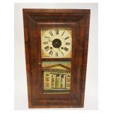 1101	ANTIQUE SHELF CLOCK WILLIAMS S JOHNSON W/REVERSE PAINTED GLASS, APPROXIMATELY 5 IN X 16 IN X 26