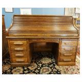 1106	OAK ROLL TOP DESK, QUARTER SAWN OAK, APPROXIMATELY 66 IN X 36 IN X 50 IN HIGH