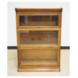 1107	GUNN 3 SECTION OAK BARRISTER BOOKCASE, APPROXIMATELY 34 IN X 14 IN X 51 IN