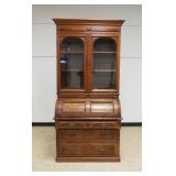 1119	WALNUT VICTORIAN CYLINDER SECRETARY W/BURLED WOOD PANELED SIDES & DRAWER FRONTS, DESK RIGHT COR