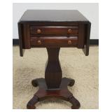 1128	MAHOGANY EMPIRE STYLE DROP SIDE STAND, 2 DRAWER, APPROXIMATELY 17 IN X 18 IN X 28 IN HIGH
