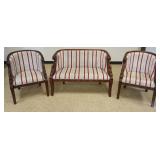 1129	EMPIRE STYLE 3 PIECE UPHOLSTERED PARLOR SET W/CARVED SWAG, INCLUDES 2 ARMCHAIRS & LOVE SEAT, SO