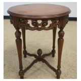 1136	MAHOGANY OCCASIONAL TABLE W/CARVED SKIRT & FLUTED LEGS, APPROXIMATELY 24 IN X 28 IN