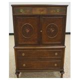 1140	BERKEY & GAY MAHOGANY BATCHELORS CHEST, PAINT DECORATED W/3 DRAWERS, 2 DOORS CONCEALING 3 INTER