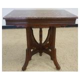 1142	WALNUT VICTORIAN MARBLE TOP TABLE, APPROXIMATELY 30 IN X 22 IN X 30 IN HIGH