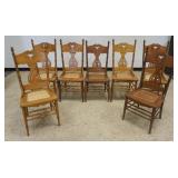 1146	7 OAK CHAIRS W/CANE SEATS, CARVED & PIERCED BACKS